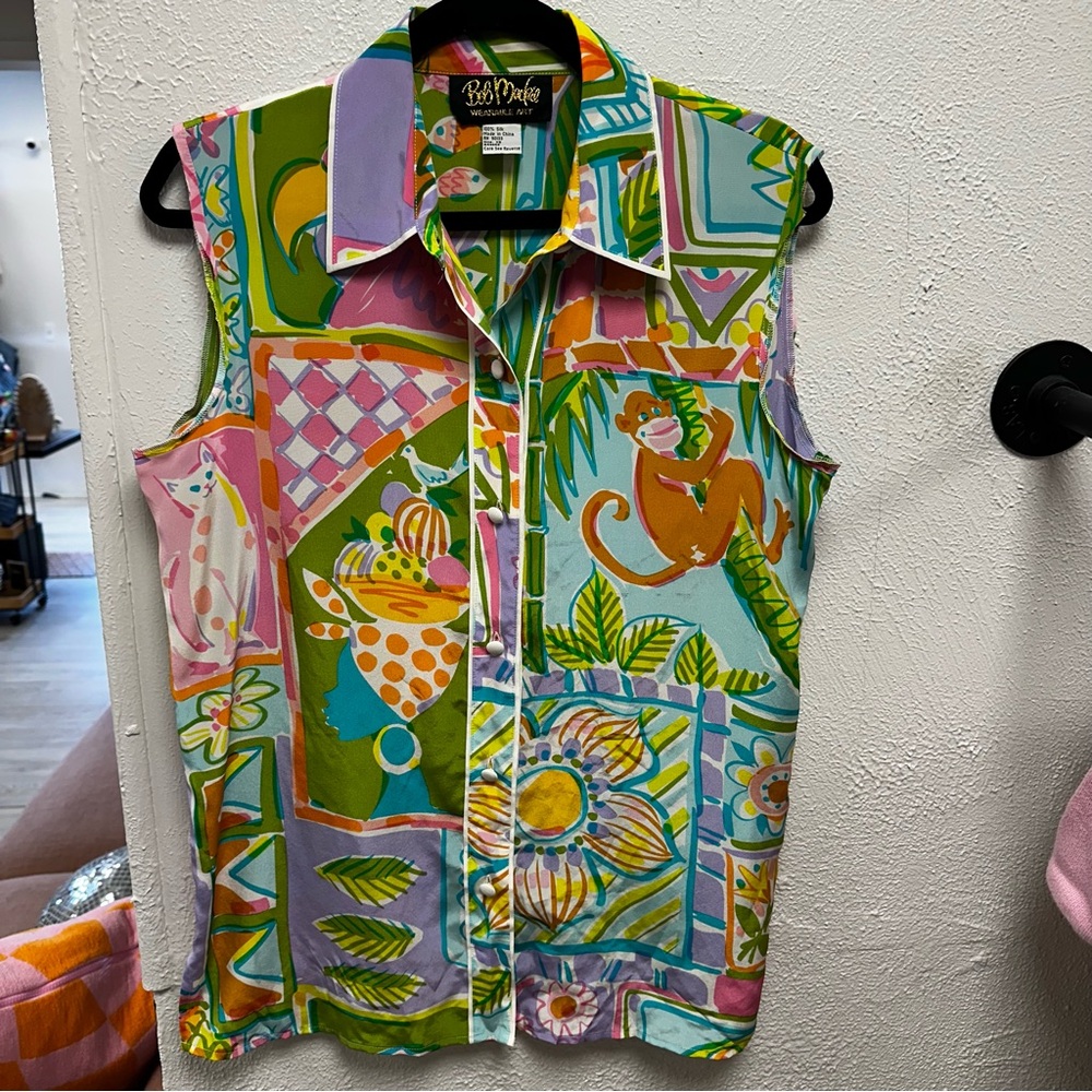 Bob Mackie Wearable Art Silk Tropical print Shirt